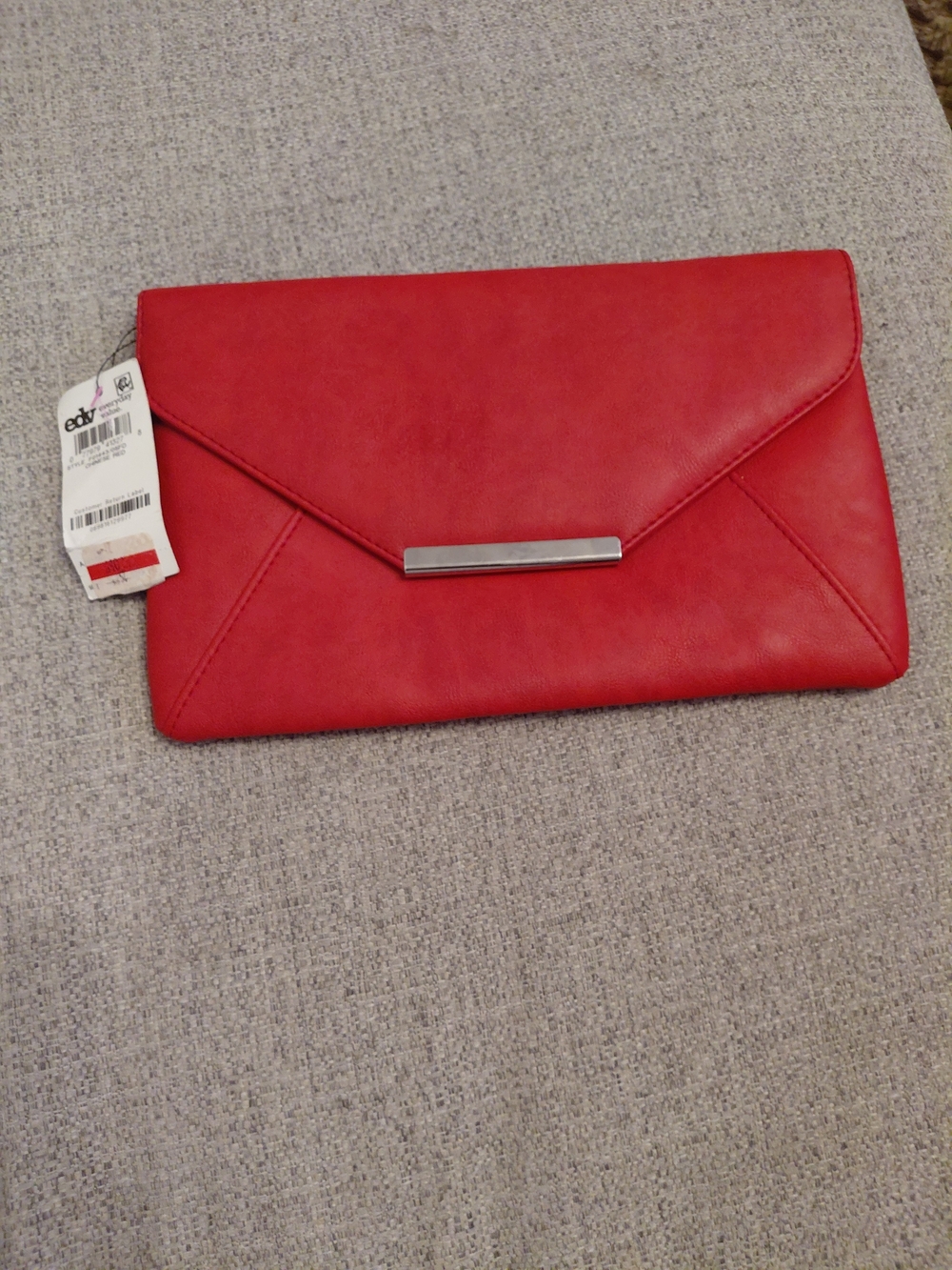 Style & Co Red Envelope Clutch Bag with Silver Bar Accent